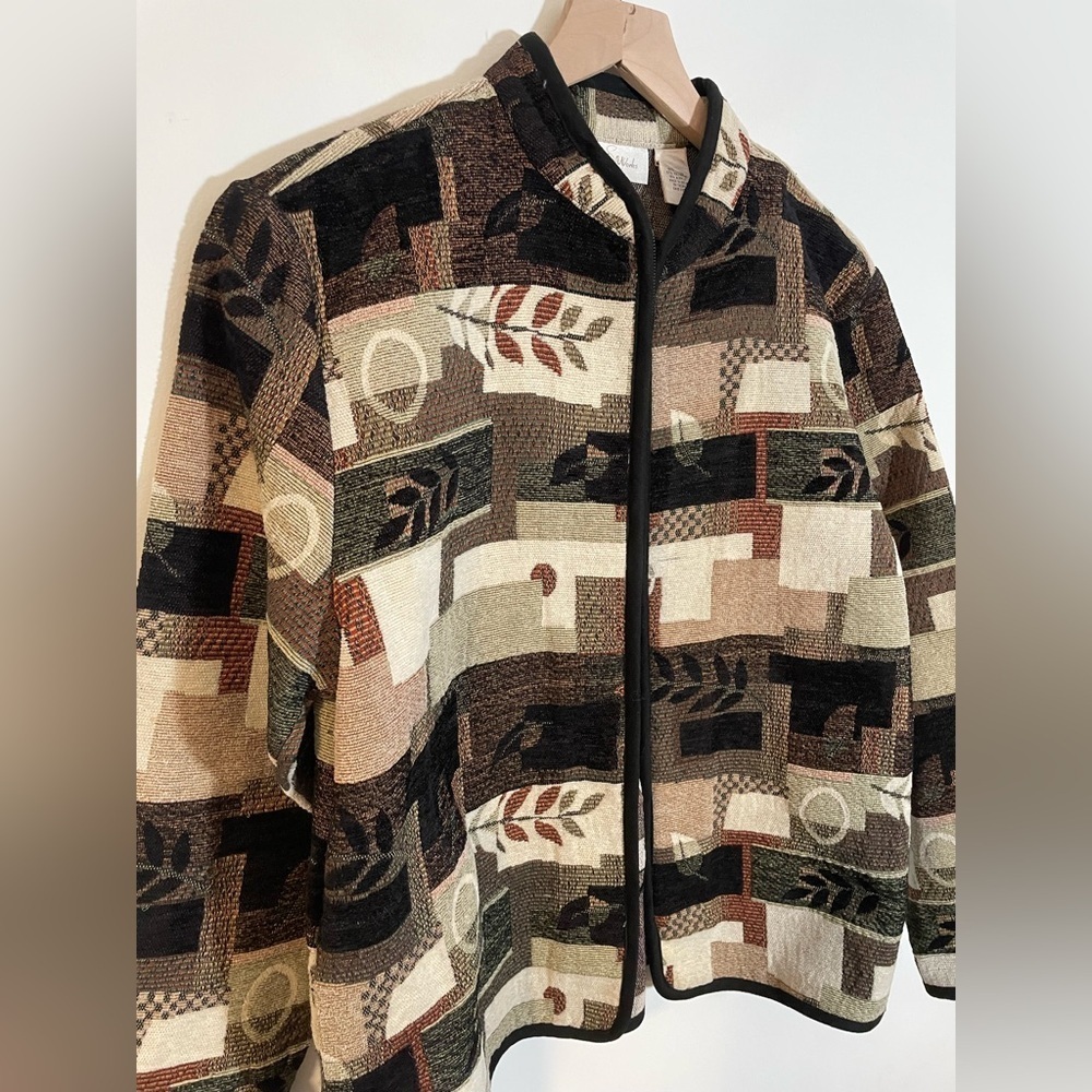 Vintage Studio Works Patchwork Tapestry Jacket Full Zip Fall Brown Leaf Sz Large - Picture 3 of 11